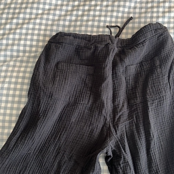 Black cotton gauze long wide leg crinkle cotton pant - Picture 6 of 6